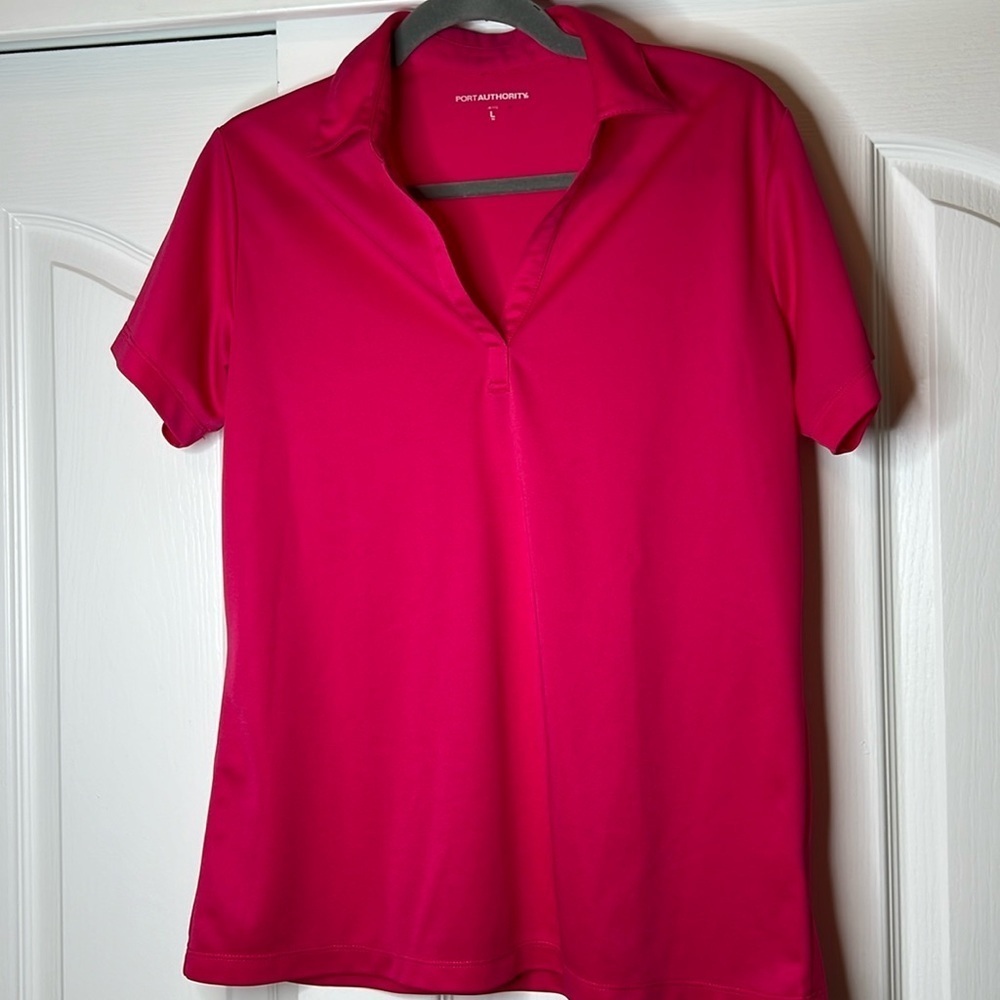 Women's Port Authority Golf - Tennis V-Neck Polo Shirt - Size Large - Pink